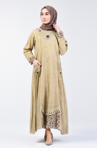 Şile Cloth Beaded Dress 9090-05 Dark Beige 9090-05