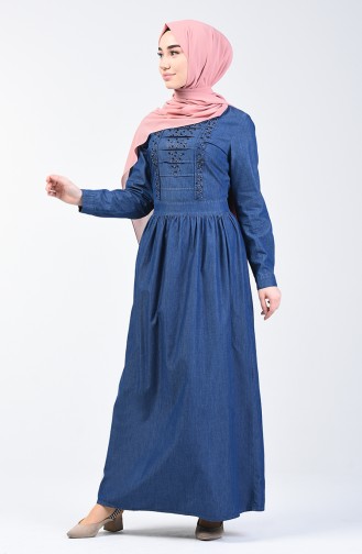 Perlen Jeans Kleid 9282-01 Dunkelblau 9282-01