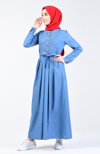 Belted Denim Dress 9284-02 Jeans Blue 9284-02