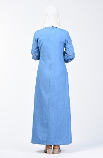 Pearled Denim Abaya 9285-02 Jeans Blue 9285-02