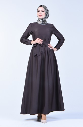 Pleated Belted Dress 60107-02 Dark Brown 60107-02