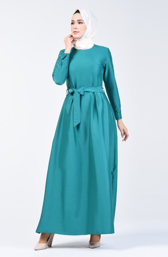 Robe à Plis Avec Ceinture 60107-03 Vert émeraude 60107-03