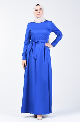 Robe à Plis Avec Ceinture 60107-04 Bleu Roi 60107-04