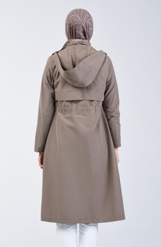 Shirred Waist Hooded Trench Coat 6095-07 Dark Mink 6095-07