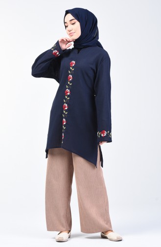 Sile Cloth Embroidered Tunic 0038-03 Navy Blue 0038-03