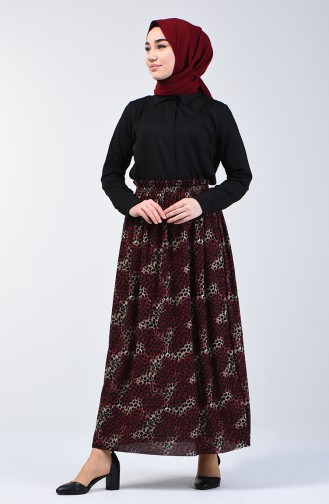 Elastic Waist Patterned Skirt Bordeaux 2012-02
