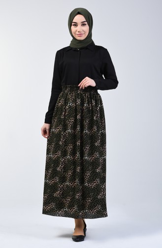 Elastic Waist Patterned Skirt Khaki 2012-03