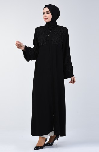 Lace Detailed Evening Dress Abaya 2021-01 Black 2021-01