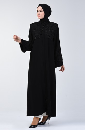 Abaya de Soirée Garni à Dentelle 2021-01 Noir 2021-01