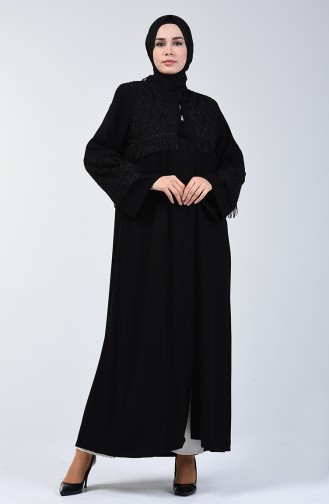 Abaya de Soirée Garni à Dentelle 2021-01 Noir 2021-01