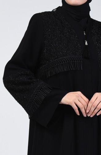 Abaya de Soirée Garni à Dentelle 2021-01 Noir 2021-01