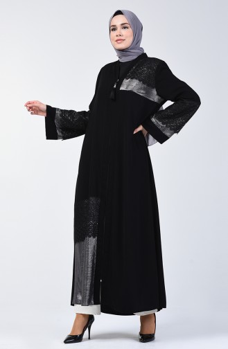 Abaya de Soirée Garni à Dentelle 2020-01 Noir 2020-01