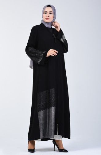 Laced Garnished Evening Dress Abaya 2020-01 Black 2020-01