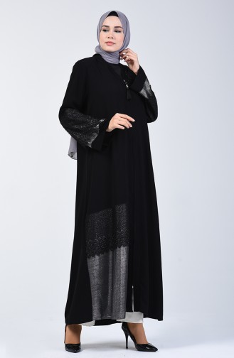 Abaya de Soirée Garni à Dentelle 2020-01 Noir 2020-01