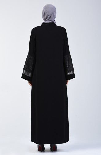 Laced Garnished Evening Dress Abaya 2020-01 Black 2020-01