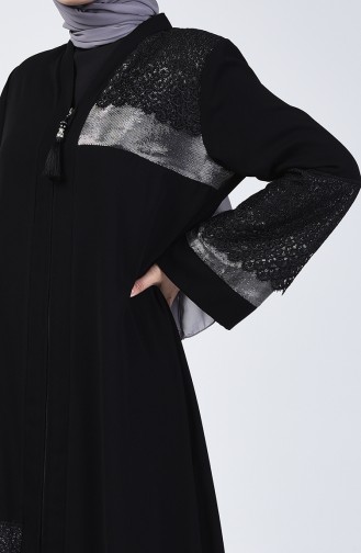 Abaya de Soirée Garni à Dentelle 2020-01 Noir 2020-01