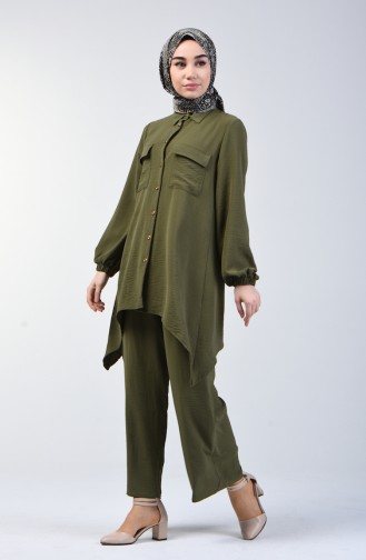 Aerobin Fabric Asymmetric Tunic Trousers Double Suit 6329-15 Khaki 6329-15