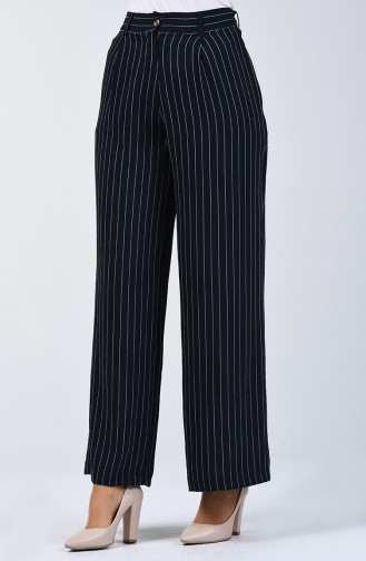 Striped Wide Leg Trousers 4056-01 Navy Blue 4056-01