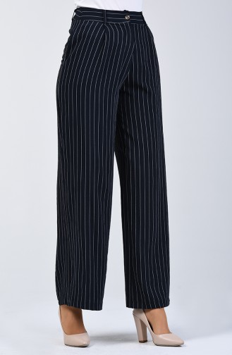 Striped Wide Leg Trousers 4056-01 Navy Blue 4056-01