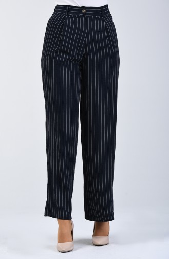 Striped Wide Leg Trousers 4056-01 Navy Blue 4056-01