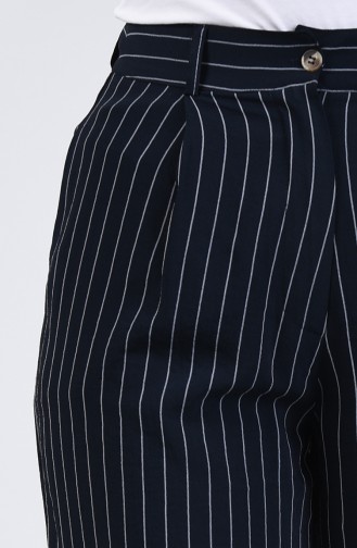 Striped Wide Leg Trousers 4056-01 Navy Blue 4056-01