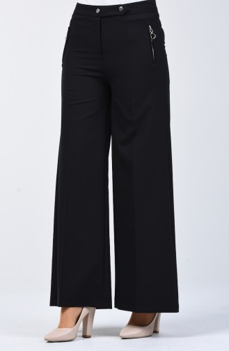 Pantalon Large à Détail Poche 3161-01 Noir 3161-01