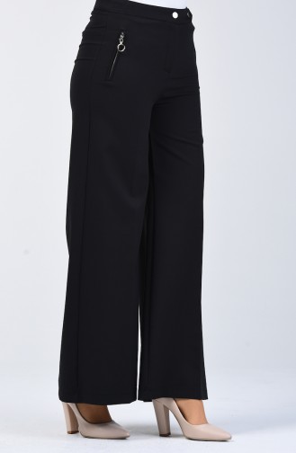 Pantalon Large à Détail Poche 3161-01 Noir 3161-01