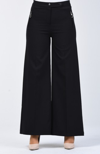 Pantalon Large à Détail Poche 3161-01 Noir 3161-01