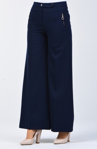 Pocket Detailed Wide Leg Trousers 3161-02 Nayv Blue 3161-02