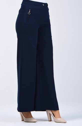 Pantalon Large à Détail Poche 3161-02 Bleu Marine 3161-02