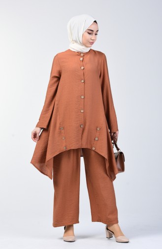 Aerobin Fabric Asymmetric Tunic Trousers Double Suit 6630-04 Tobacco 6630-04