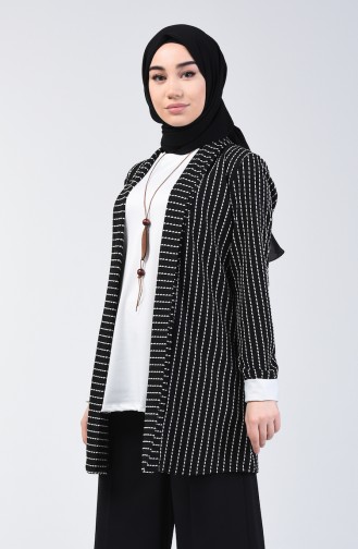 Kolyeli Bluz Ceket İkili Takım 1424-01 Siyah Beyaz