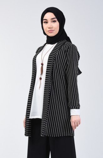 Ensemble Deux Pieces Blouse Veste Avec Collier 1424-01 Noir Blanc 1424-01