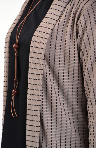 Ensemble Deux Pieces Blouse Veste Avec Collier 1424-02 Noir Vison 1424-02