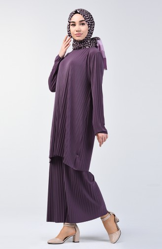 Pleated Tunic Trousers Double Set 5219-13 Lilac 5219-13