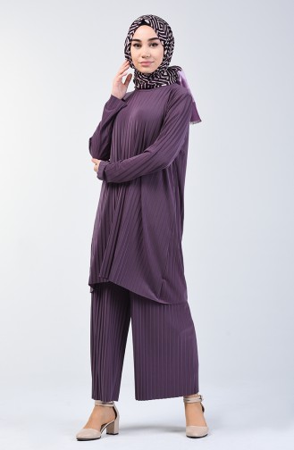 Pleated Tunic Trousers Double Set 5219-13 Lilac 5219-13