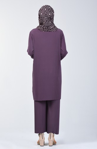 Pleated Tunic Trousers Double Set 5219-13 Lilac 5219-13