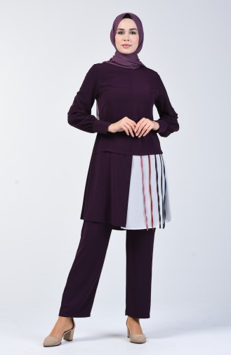 Ensemble Deux Pieces Tunique Pantalon Garni 1730-01 Pourpre 1730-01