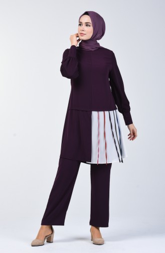 Garnished Tunic Trousers Double Suit 1730-01 Purple 1730-01