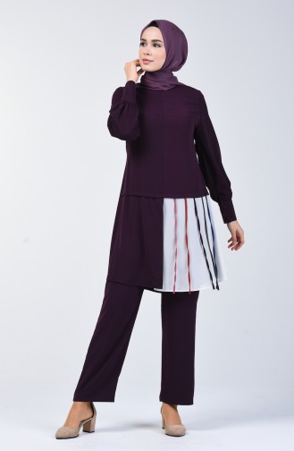 Ensemble Deux Pieces Tunique Pantalon Garni 1730-01 Pourpre 1730-01