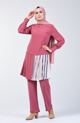 Garnished Tunic Trousers Double Suit 1730-02 Dry Rose 1730-02