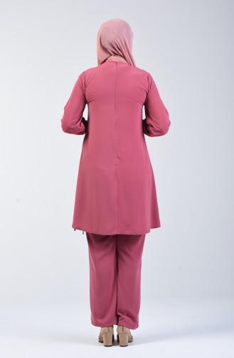 Ensemble Deux Pieces Tunique Pantalon Garni  1730-02 Rose Pâle 1730-02