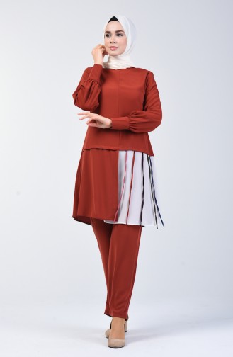 Ensemble Deux Pieces Tunique Pantalon Garni  1730-04 Brique 1730-04