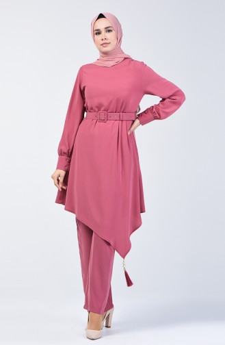 Belted Tunic & Pants Two-pieces Suit  1731-01 Rose Dry 1731-01