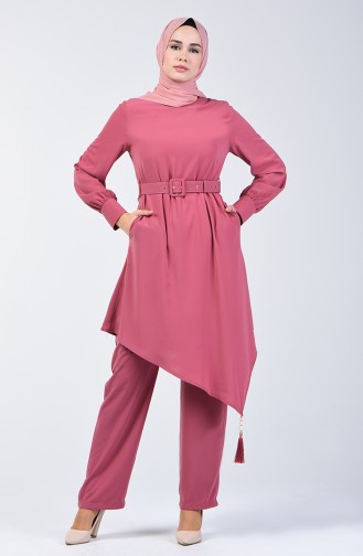 Belted Tunic & Pants Two-pieces Suit  1731-01 Rose Dry 1731-01