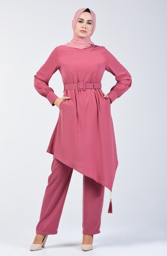 Ensemble Deux Pieces Tunique Pantalon Avec Ceinture 1731-01 Rose Pâle 1731-01