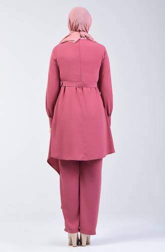 Ensemble Deux Pieces Tunique Pantalon Avec Ceinture 1731-01 Rose Pâle 1731-01