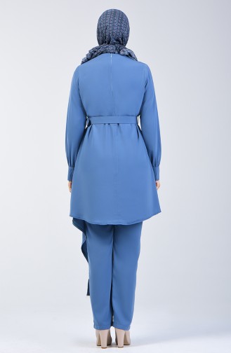 Belted Tunic & Pants Two-pieces Suit 1731-02 İndigo 1731-02