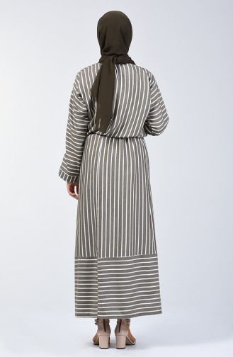 Striped Bat Sleeve Dress Dark Khaki 1040-01