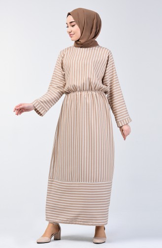 Striped Bat Sleeve Dress Mink 1040-02